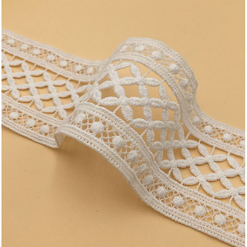 African French  Wholesale Embroidery Flower Lace Trim Fabric Roll White Lace Ribbon