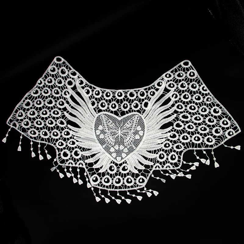 30cm Spring Style Embroidery Milk Yarn Butterfly Pattern Collar Lace with Tassels