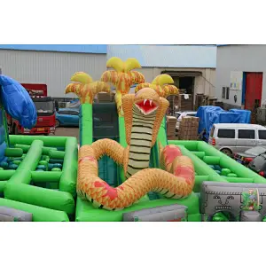 Giant Alligator with The Lost Jungle inflatable obstacle course, HUGE attraction Cobra Obstacle Course