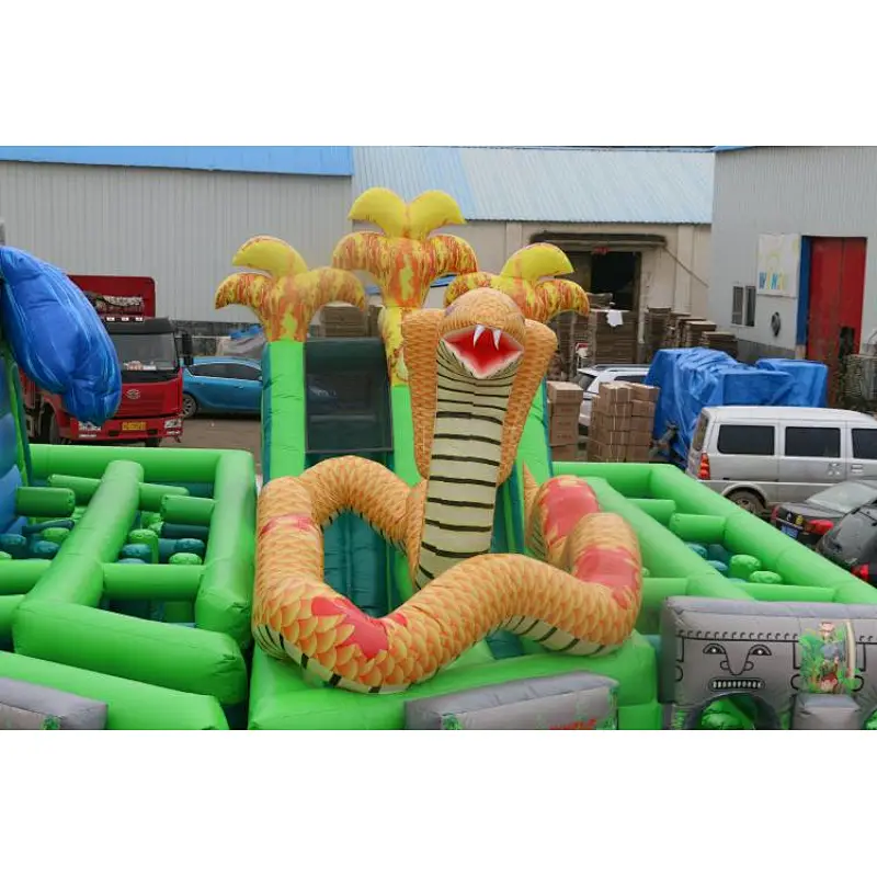 Giant Alligator with The Lost Jungle inflatable obstacle course, HUGE attraction Cobra Obstacle Course