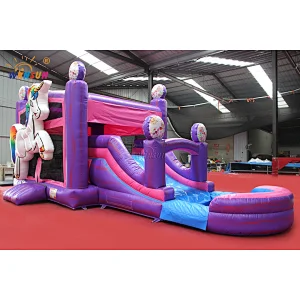 An inflatable unicorn bouncer with slides for hire, Air constant jumping combo castles,air jumping trampoline with pit for sale