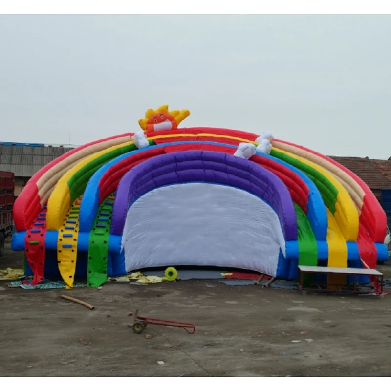 Outdoor 0.55mm PVC Tarpaulin Four Lane Inflatable Rainbow Water Slide, inflatable Water Park Games for frame pool