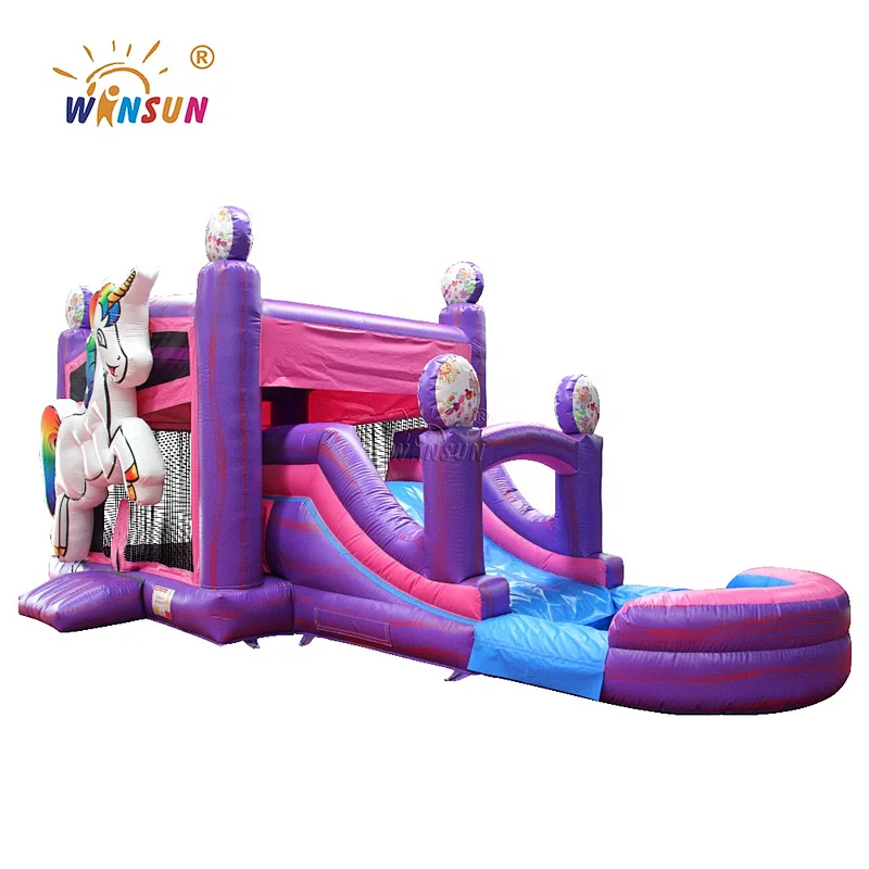 An inflatable unicorn bouncer with slides for hire, Air constant jumping combo castles,air jumping trampoline with pit for sale