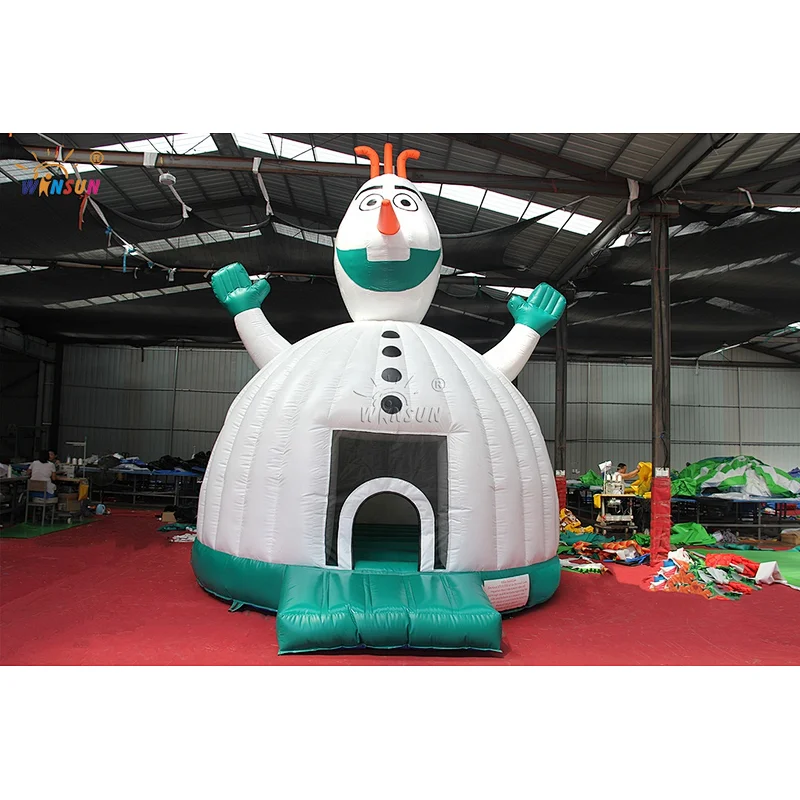 Amusement Cartoon theme inflatable snow man bouncers, inflatable cute jumping trampolines, air bouncy castles for rental