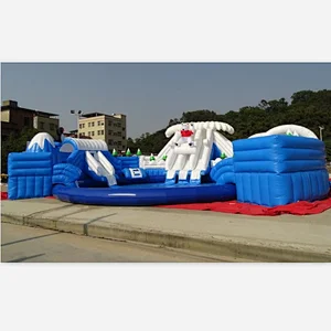 Giant customized size and color inflatable sea water park with big slides, white bear inflatable water park
