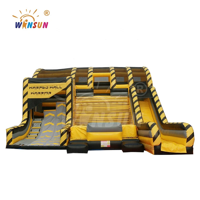 Hot sale competition inflatable climbing wall with inflatable jump bag, inflatable warrior warped wall