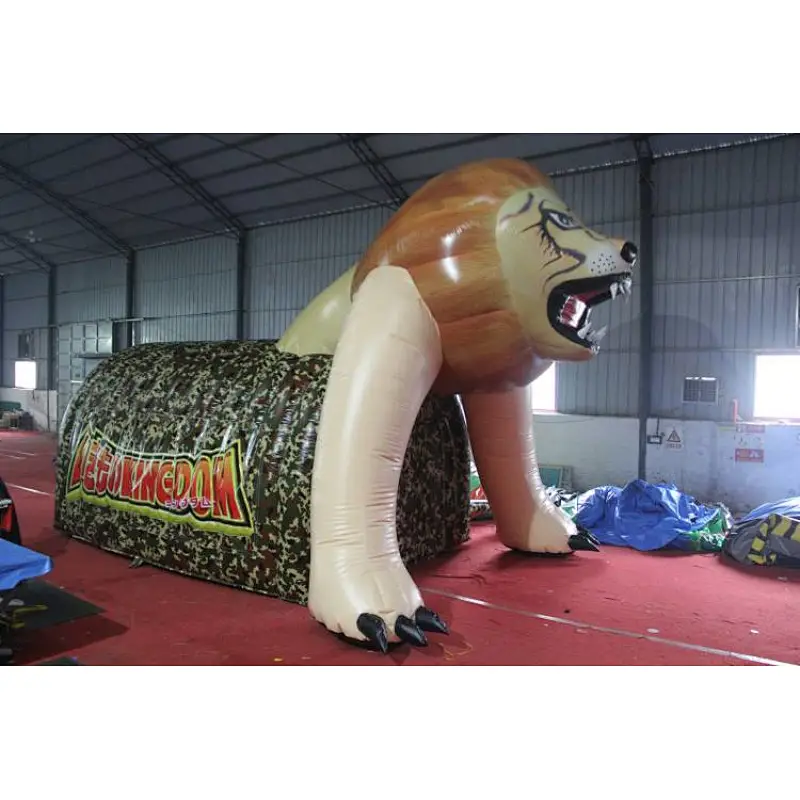 inflatable lion head tunnel,mascot tunnel tent for inflatable football game,customized mascot tunnel