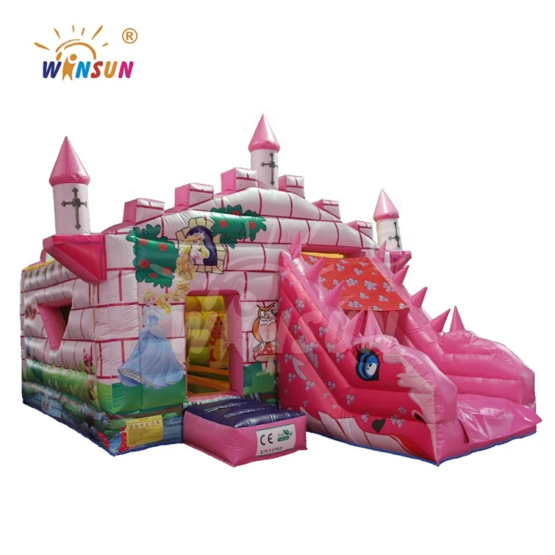 Pink inflatable castle jumping for kids