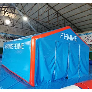 Portable airtight fitting room inflatable tent with separated chambers and doors for temporary inflatable structure