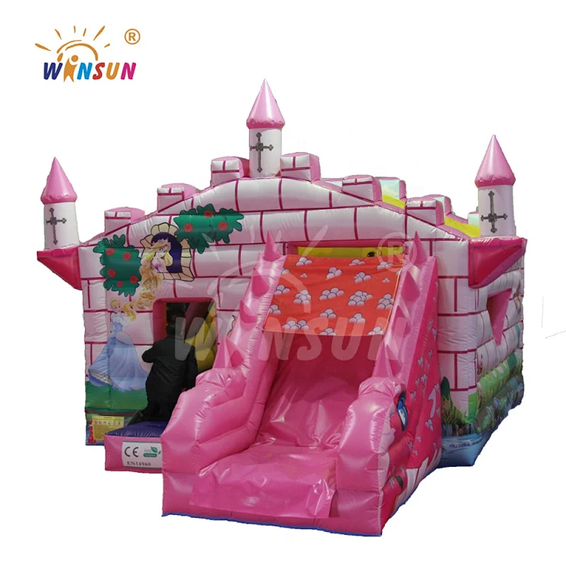 Pink inflatable castle jumping for kids