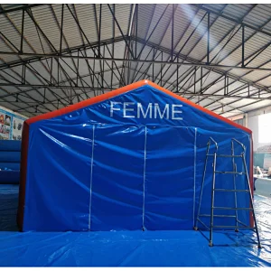 Portable airtight fitting room inflatable tent with separated chambers and doors for temporary inflatable structure