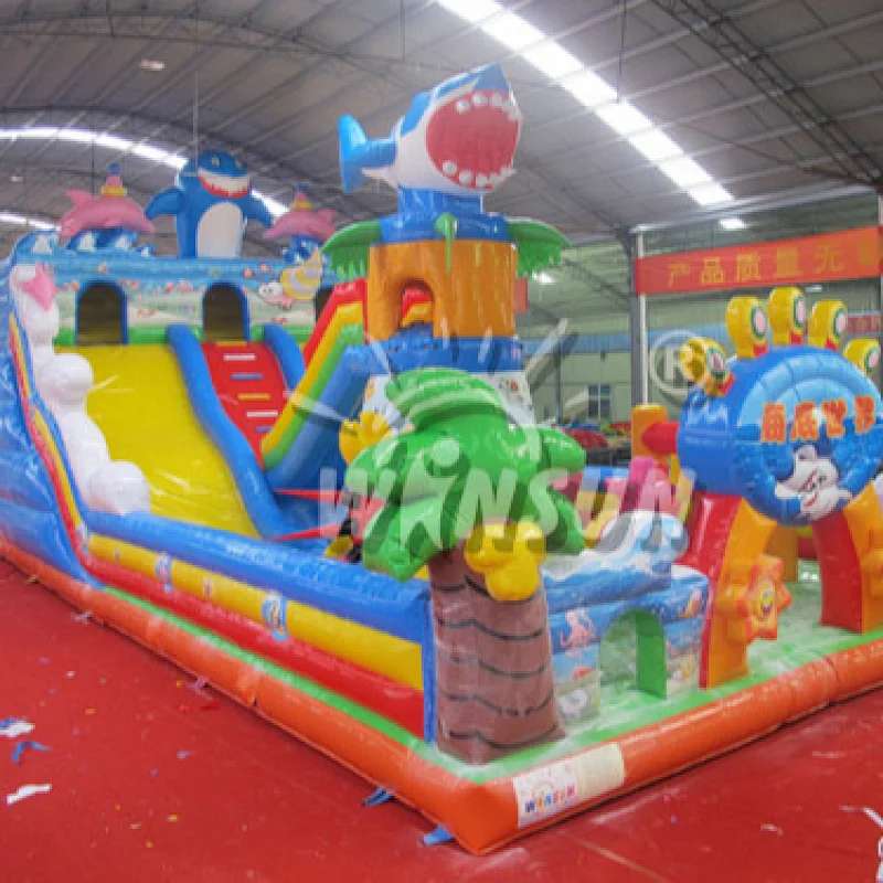 16x8m giant inflatable seaworld slide, inflatable shark amusement fun city,Shark Design Inflatable Fun City Equipment