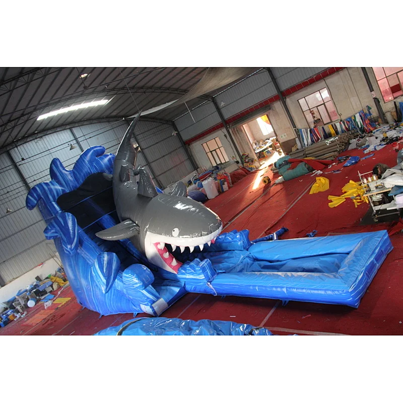 Shark water slide with inflatable pool