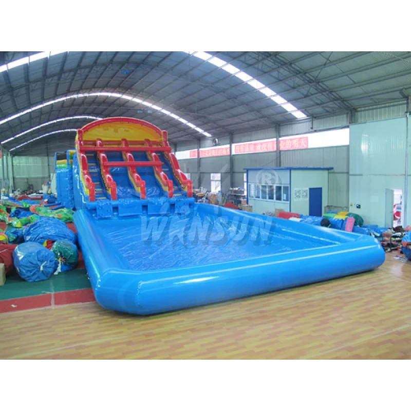 Inflatable water slide with pool