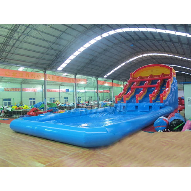 Inflatable water slide with pool