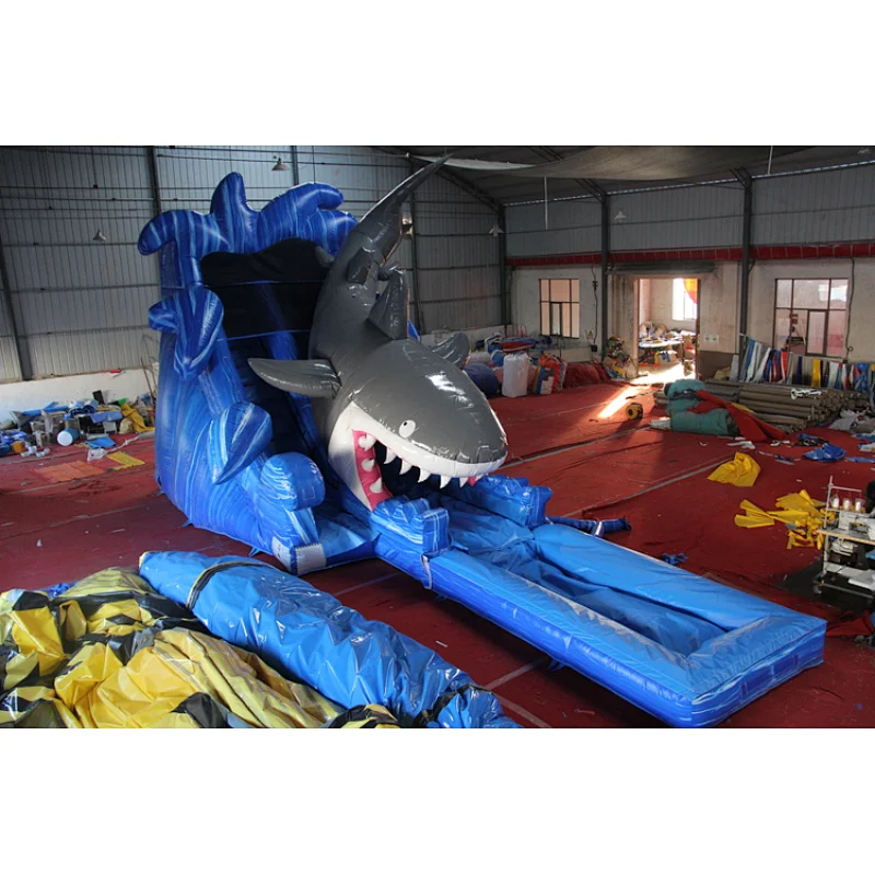 Shark water slide with inflatable pool