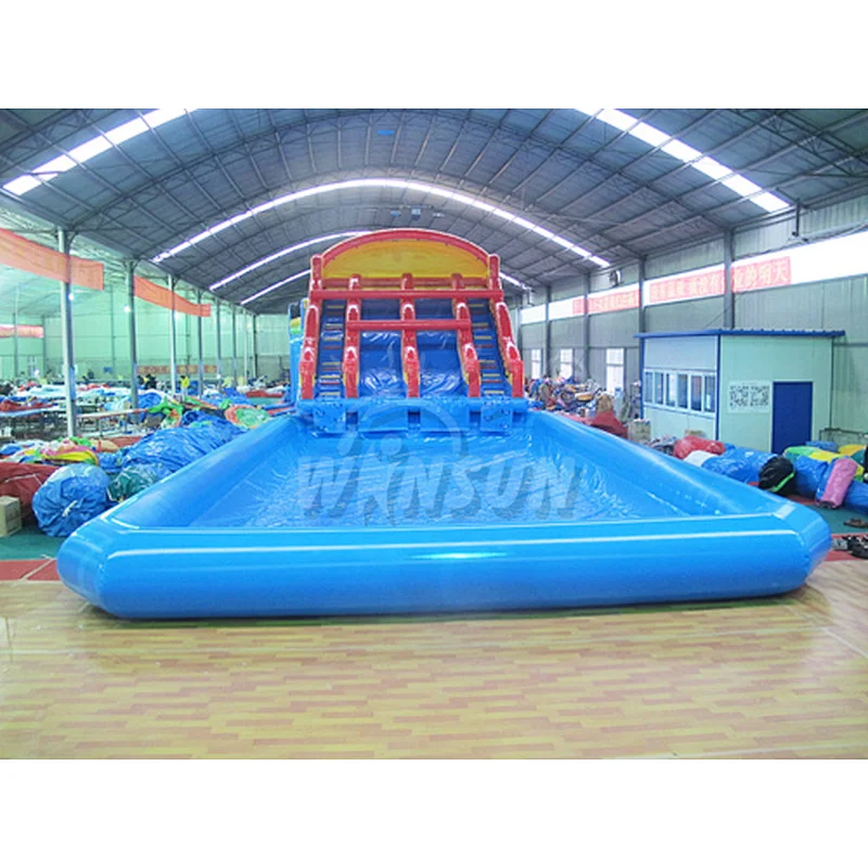 Inflatable water slide with pool
