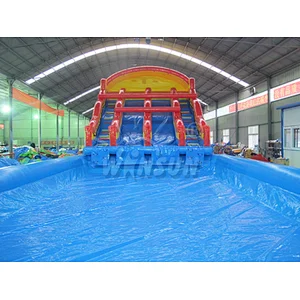 Inflatable water slide with pool