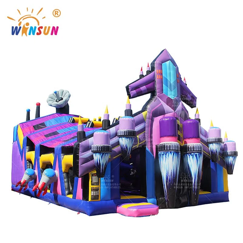 Rocket Theme Inflatable Funland with cover