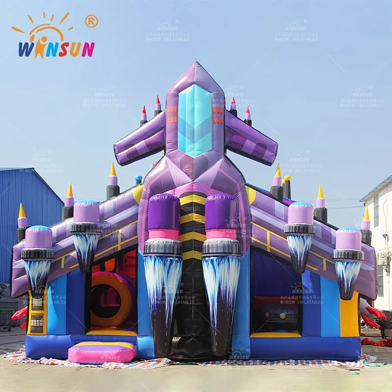 Rocket Theme Inflatable Funland with cover