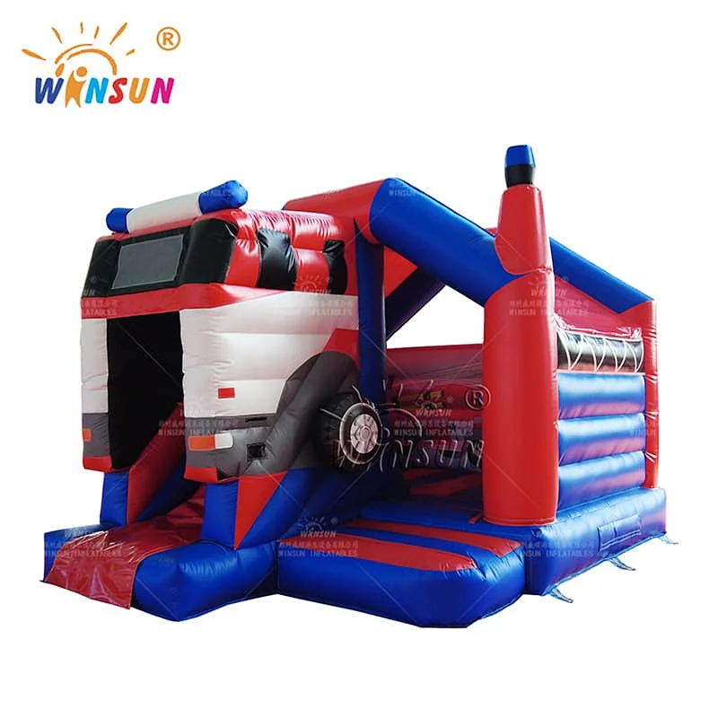 Inflatable Bouncer with Slide Fire Truck Theme