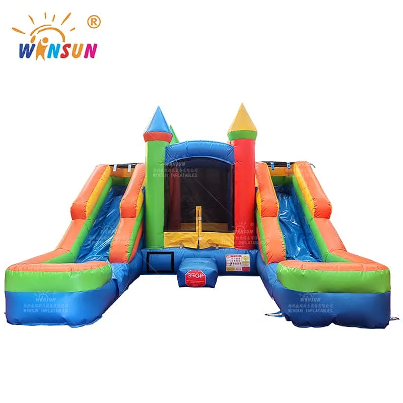 Dual Lane Inflatable slide with moonwalk