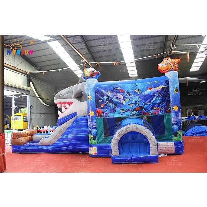 Shark inflatable combo jumping castle with slide