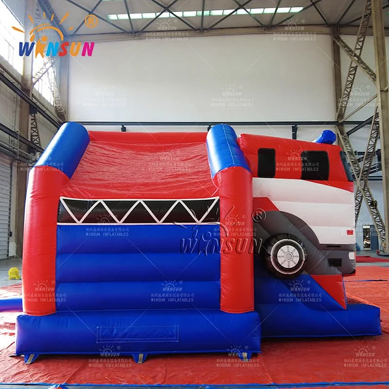 Inflatable Bouncer with Slide Fire Truck Theme