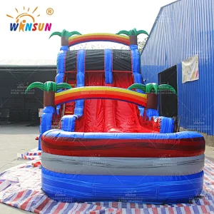 Tropical red and blue Marble Inflatable Water Slide