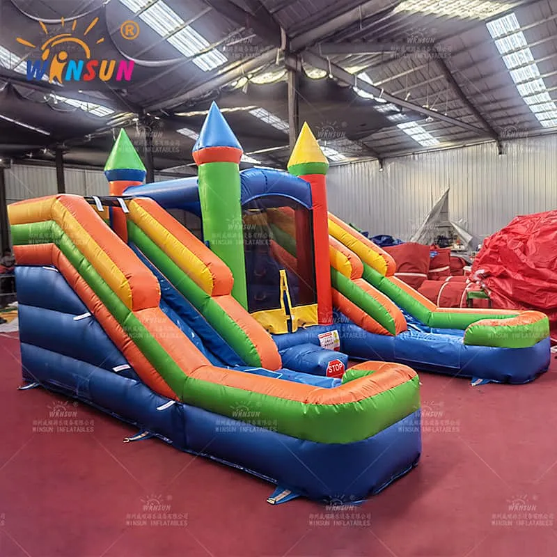 Dual Lane Inflatable slide with moonwalk