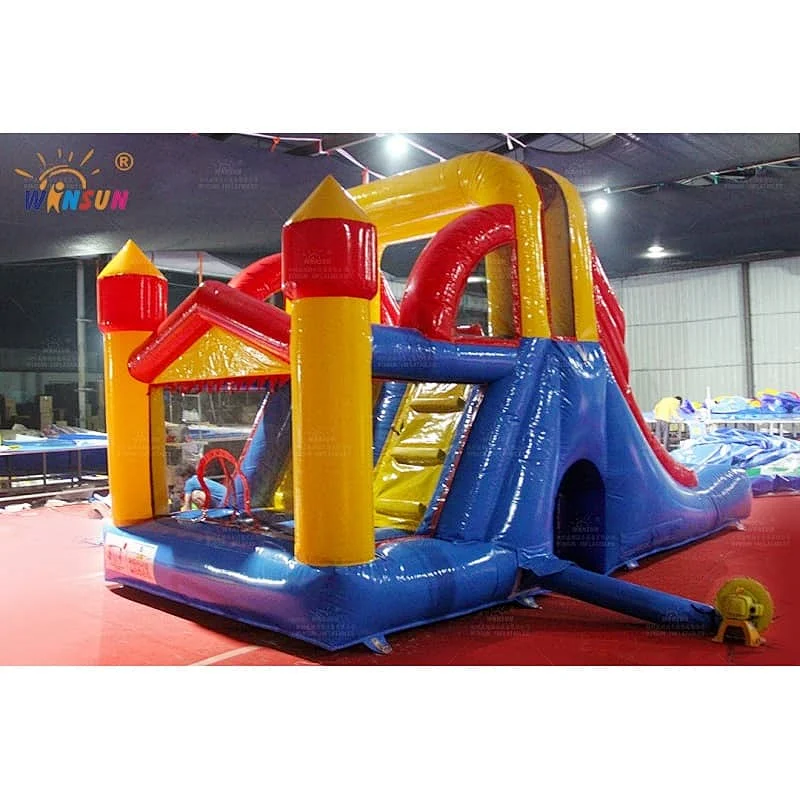 Inflatable slide with jumping castle