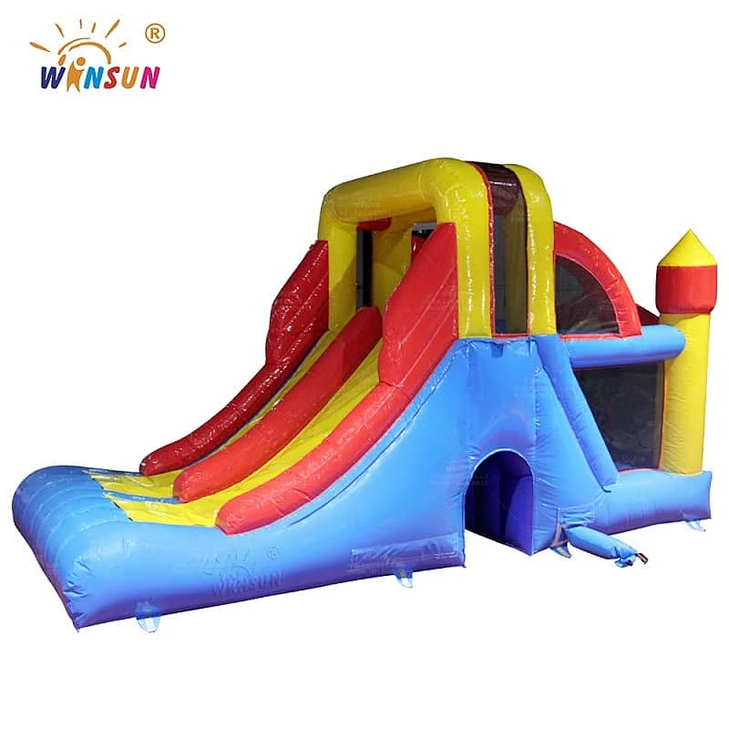 Inflatable slide with jumping castle