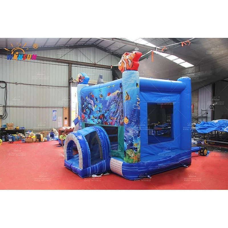 Shark inflatable combo jumping castle with slide
