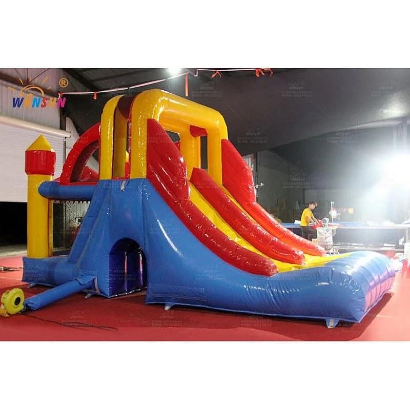 Inflatable slide with jumping castle