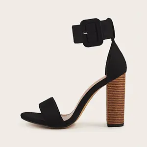 DEleventh Shoes Woman Sandals New Coarser High Heels Shoes Elegant Suede Buckle Strap Peep-Toe Heels Sandals Large Size 42 Black