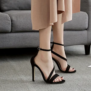 101909 DEleventh Shoes Woman Stiletto High Heels Banquet Shoes New Fashion Suede Peep-toe Simple Buckle Belt T-stage Show