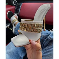 112259 DEleventh Shoes Woman Summer European and American New style of foreign trade Square head metal chain high-heeled shoes