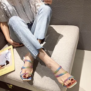 DEleventh Shoes Woman New Arrivals  Microfiber Leather Colour Square Open Toe Heels Sandals Slipper Wine Glass High Heels Shoes