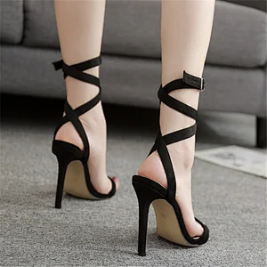101861 Deleventh Shoes Woman New Arrival 2020 Ladies Heels Fashion Design Ankle Crossed Tied Stilettos High Heels Shoes Summer