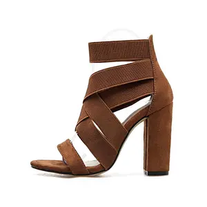 DEleventh Shoes Woman Sexy Hollow Roman Cross Elastic Band Ladies Shoes New Coarser High Heel Party Sandal Black Brown Wholesale