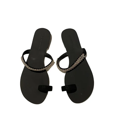 LY115-2 ISEEYOUFIRST shoes women Wholesale Popular New Style Summer INS Hot Flat Rhinestone Sandals Black