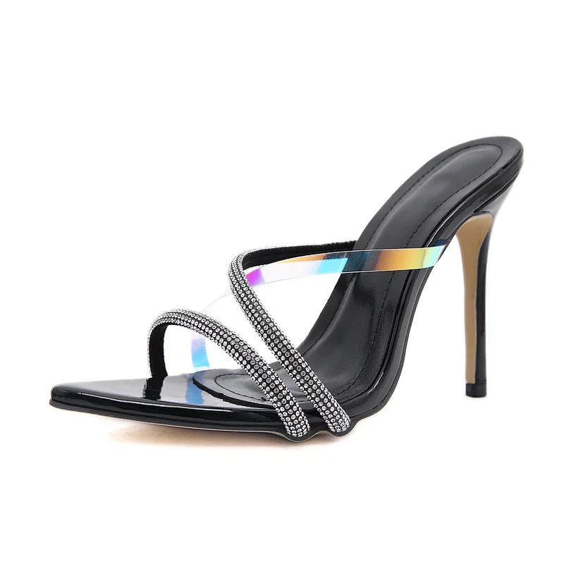 BLE128-65 New design pointed toe diamond super high heels Muller sandals
