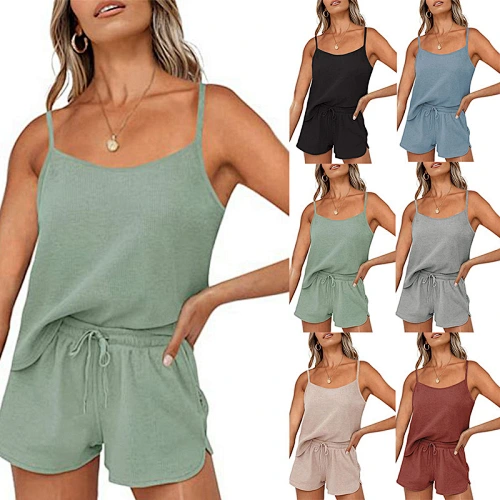 Womens Solid Color Plus Size 2 Piece Set Drawstring Outfits Clothing Summer Home Wear Casual Two Piece Set