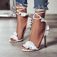 Ladies Sexy Open Toe Ankle Cross Strap High Heels Thin Heel White Lace-up Sandals Stilettos For Women Fashion Shoes