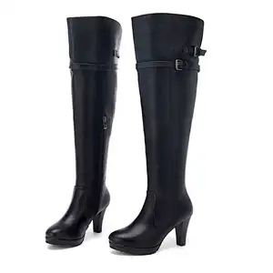 DEleventh Shoes Woman Hot Selling 2020 Winter Over The Knee High Boot New PU Leather Side Zipper Coarser High Heels Martin Boots