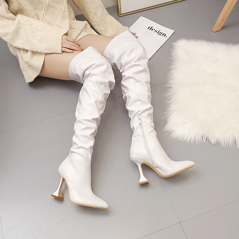 100879 DEleventh Shoes Woman Sexy Over The Knee High Boots 2020 Ladies Fashion High Heels long booties Plus Size Black White hot