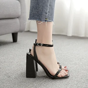 101058 DEleventh Shoes Woman Party Shoes New PU Leather Fashion Block High Heel Sandals 2020 New Design Sexy High Heels Shoes