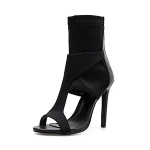 DEleventh Shoes Woman Summer Stiletto High Heels Sandals New Arrivals 2020 Elastic Peep-Toe Zipper Party Shoes Black In Stock