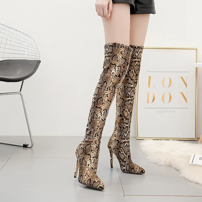 DEleventh Shoes Woman Winter PU Leather Over The Knee High Boots Best Selling 2020 Snakeskin Long High Tube Ladies Fashion Shoes