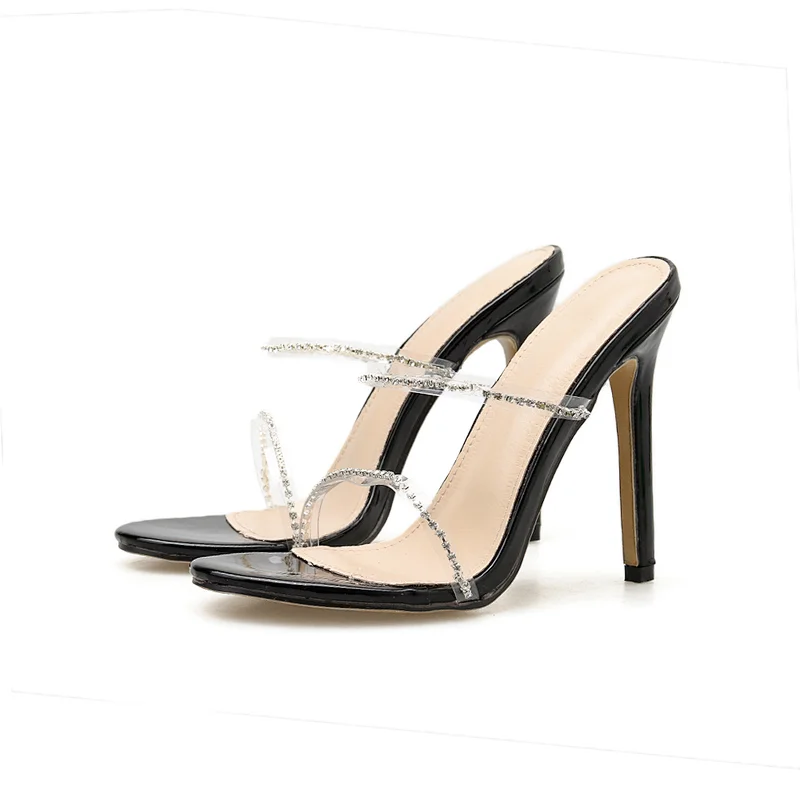 Fashion Glitter Rhinestone High Heels Women Dress Shoes 2020 Ladies PVC Clear Stilettos Slippers Summer Sandals Women's Pumps
